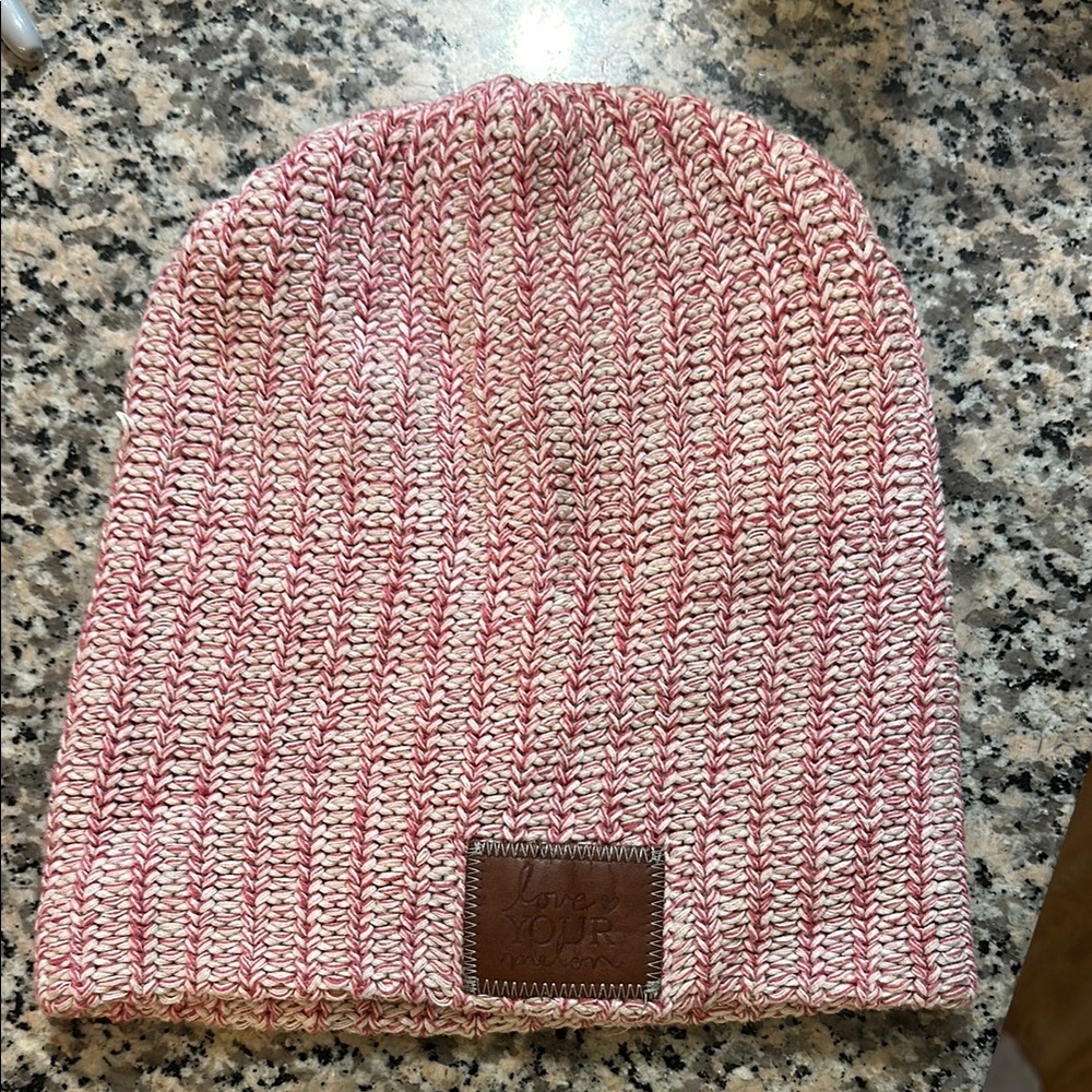 Love Your Melon Pink and White Knit Beanie